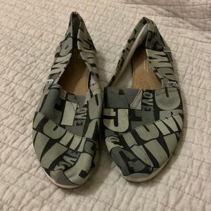 Toms black and gray “love” shoes size 9